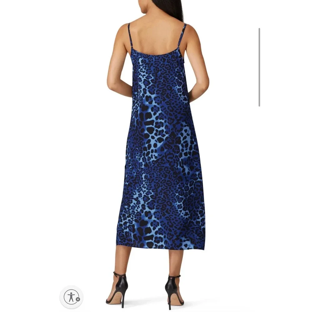 Nightcap Blue Leopard Silk Maxi Slip Dress Sleeveless Animal Print 90s Indie M - Picture 2 of 10